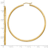 10k Yellow Gold Hoop Earrings with Etched Leaf Pattern and High Polish Finish
