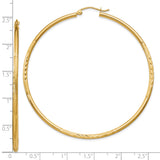 10k Yellow Gold Hoop Earrings, Large Lightweight Round Tube with Etched Accents