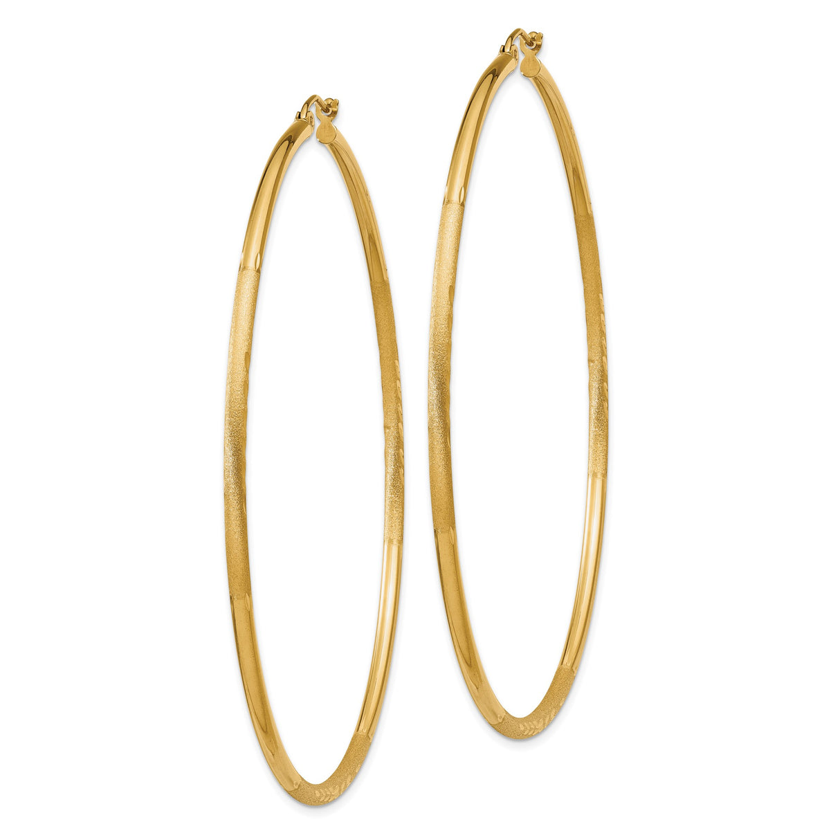 10k Yellow Gold Hoop Earrings, Large Lightweight Design with Polished Finish and Leaf Accents
