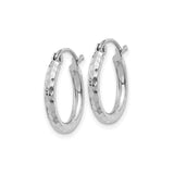 10k White Gold Hoop Earrings with Hammered Finish and Latch-Back Closure