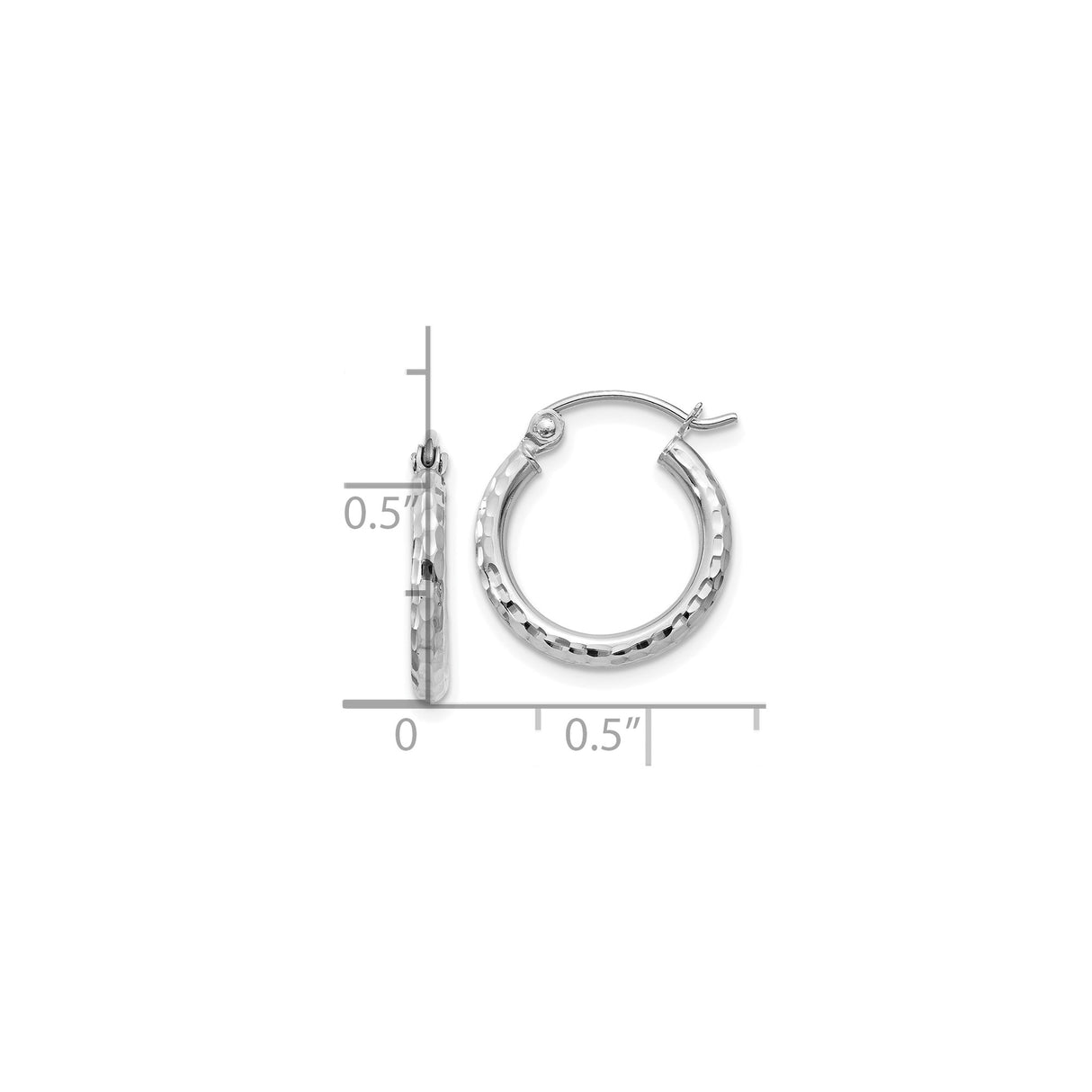 10k White Gold Hoop Earrings with Hammered Finish and Latch-Back Closure