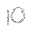 10k White Gold Hoop Earrings with Hammered Finish and Latch-Back Closure