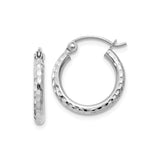 10k White Gold Hoop Earrings with Hammered Finish and Latch-Back Closure