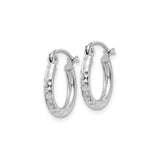 10k White Gold Hoop Earrings, Small Round Hammered Tube Design, Minimalist Everyday Style