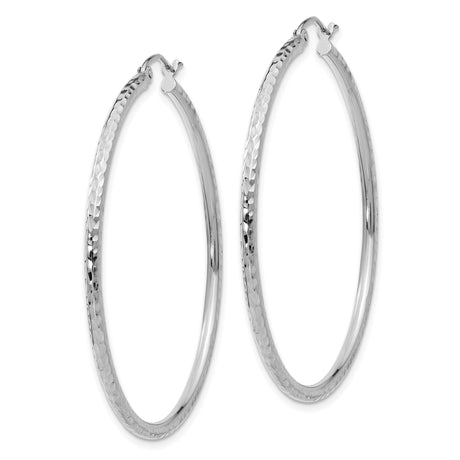 10k White Gold Hoop Earrings with Hammered Textured Finish and Secure Latch Closure