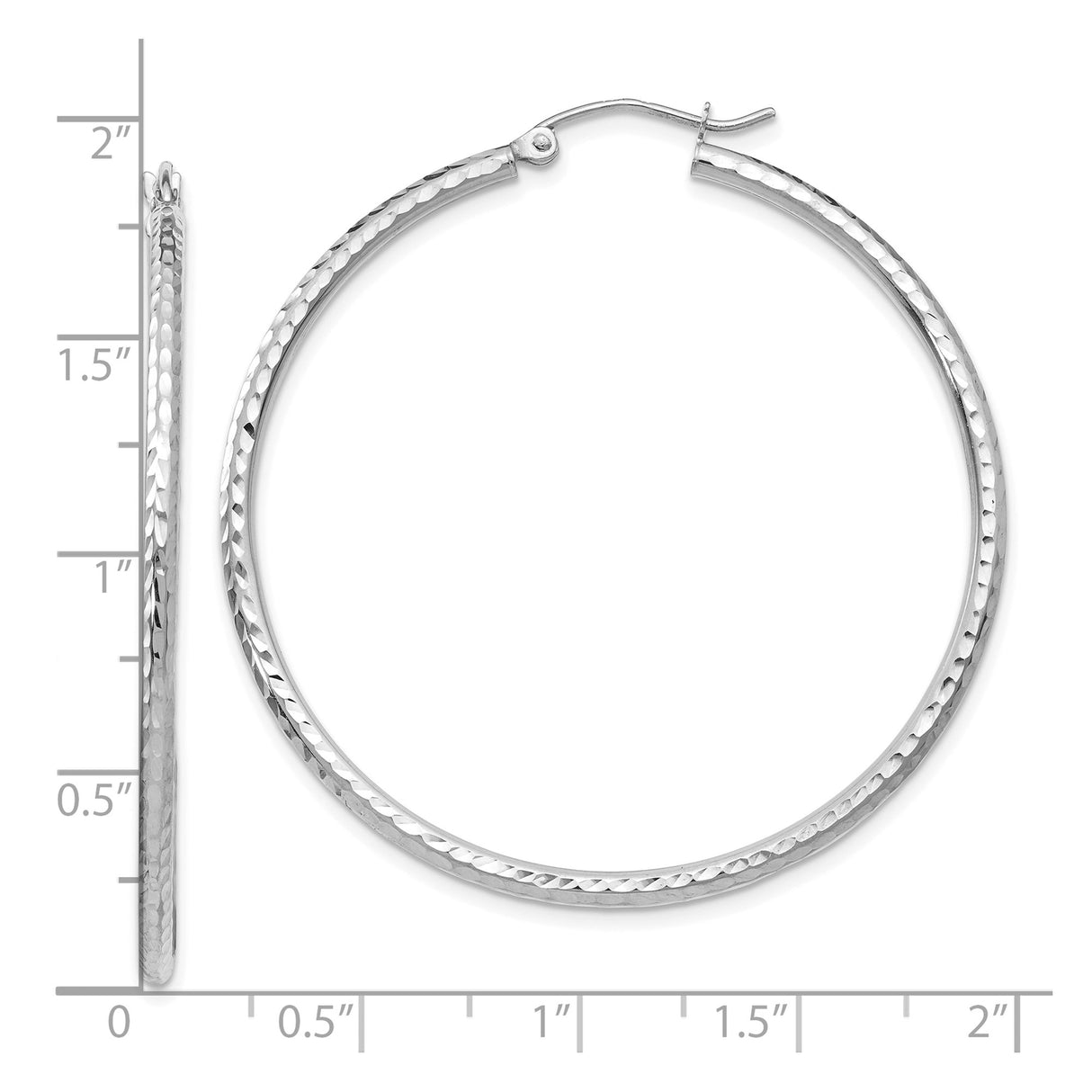 10k White Gold Hoop Earrings with Hammered Textured Finish and Secure Latch Closure