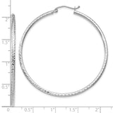 10k White Gold Hoop Earrings, Large Round Tube with Diamond Cut Texture and Polished Finish