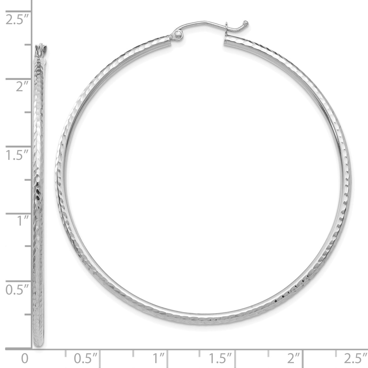 10k White Gold Hoop Earrings, Classic Round Polished Hoops with Hammered Finish