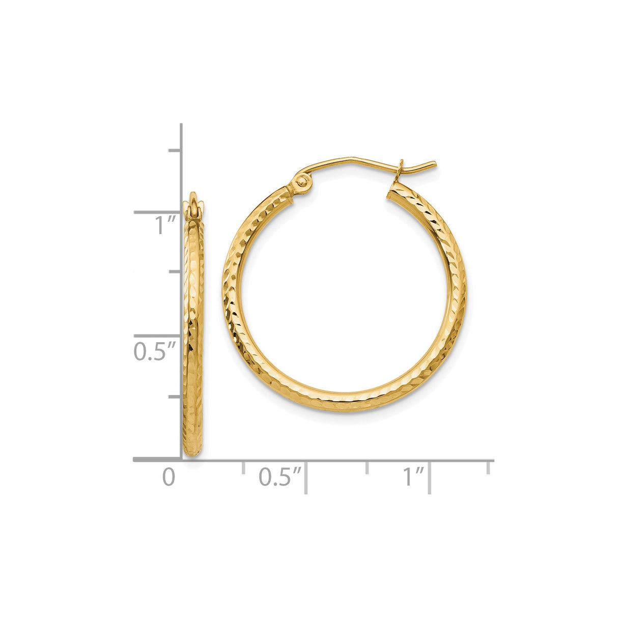 10k Yellow Gold Hoop Earrings, Lightweight Hammered Tube Style with Textured Finish for Women