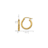 10k Yellow Gold Hoop Earrings, Hammered Textured Round Design, Polished Lightweight Style for Women