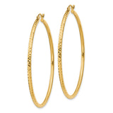 10k Yellow Gold Hoop Earrings, Large Textured Round Hoops with Diamond Cut Finish