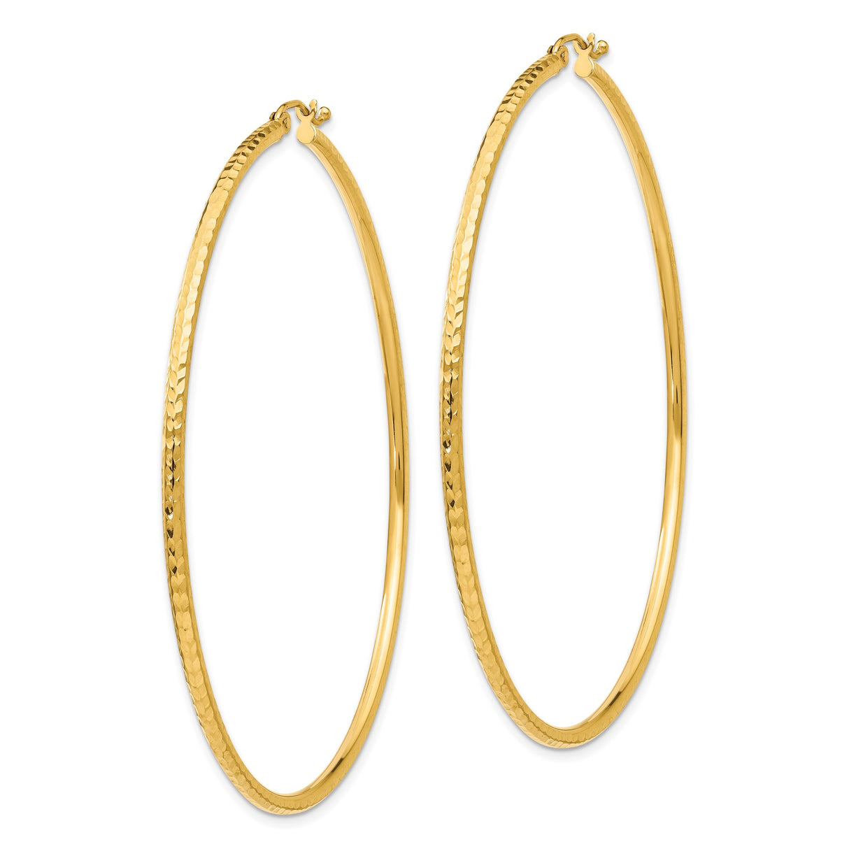 10k Yellow Gold Hoop Earrings, Large Round Hammered and High Polish Finish, Textured Minimalist Style