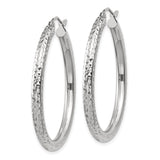 10k White Gold Hoop Earrings, Diamond Cut Textured Design, Lightweight Everyday Jewelry