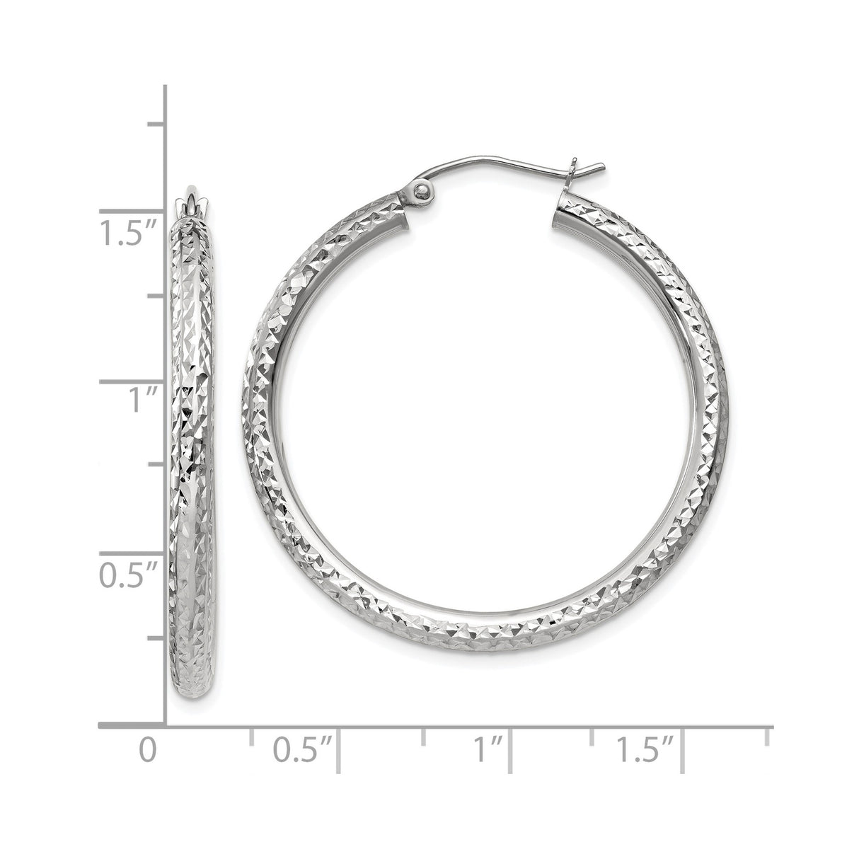 10k White Gold Hoop Earrings, Diamond Cut Textured Design, Lightweight Everyday Jewelry