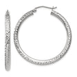 10k White Gold Hoop Earrings, Diamond Cut Textured Design, Lightweight Everyday Jewelry