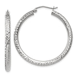 10k White Gold Hoop Earrings, Diamond Cut Textured Design, Lightweight Everyday Jewelry