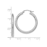 10k White Gold Hoop Earrings, Diamond Cut Textured High Polish Finish, Lightweight Round Design