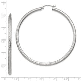 10k White Gold Hoop Earrings, Textured Diamond Cut Lightweight Classic Round Design for Women