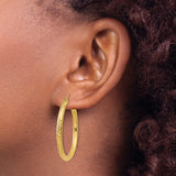 10k Yellow Gold Hoop Earrings, Diamond-Cut Round Design with Textured Finish