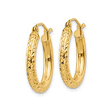 10k Yellow Gold Hoop Earrings, Diamond-Cut Textured Round Design with Latch Back Closure