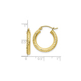 10k Yellow Gold Hoop Earrings, Diamond-Cut Textured Round Design with Latch Back Closure