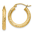 10k Yellow Gold Hoop Earrings, Diamond-Cut Textured Round Design with Latch Back Closure