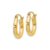 10k Yellow Gold Hoop Earrings, Hammered Finish Medium Dome Hoops for Women