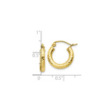 10k Yellow Gold Hoop Earrings, Hammered Finish Medium Dome Hoops for Women
