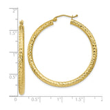 10k Yellow Gold Hoop Earrings, Diamond Cut Textured Round Design, High Polish Finish