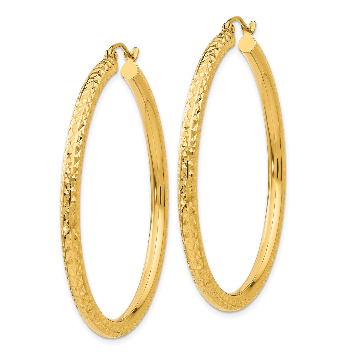 10k Yellow Gold Hoop Earrings, Diamond Cut Textured Polished Lightweight Design for Women