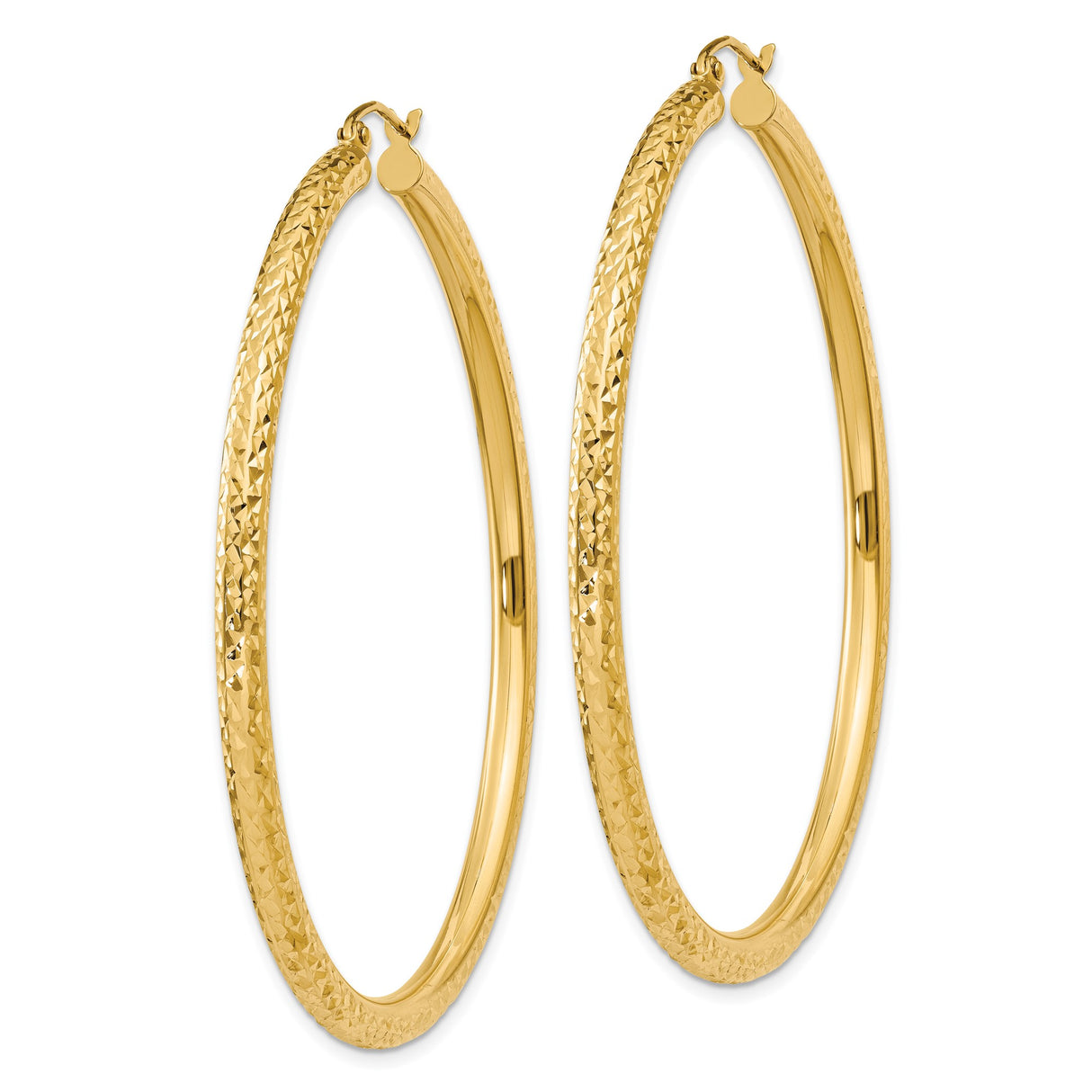 10k Yellow Gold Hoop Earrings with Textured Diamond-Cut Design, Latch-Back Closure