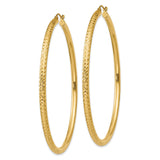 10k Yellow Gold Hoop Earrings, Diamond-Cut Textured Round Lightweight Design for Women