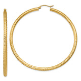 10k Yellow Gold Hoop Earrings, Diamond-Cut Textured Round Lightweight Design for Women