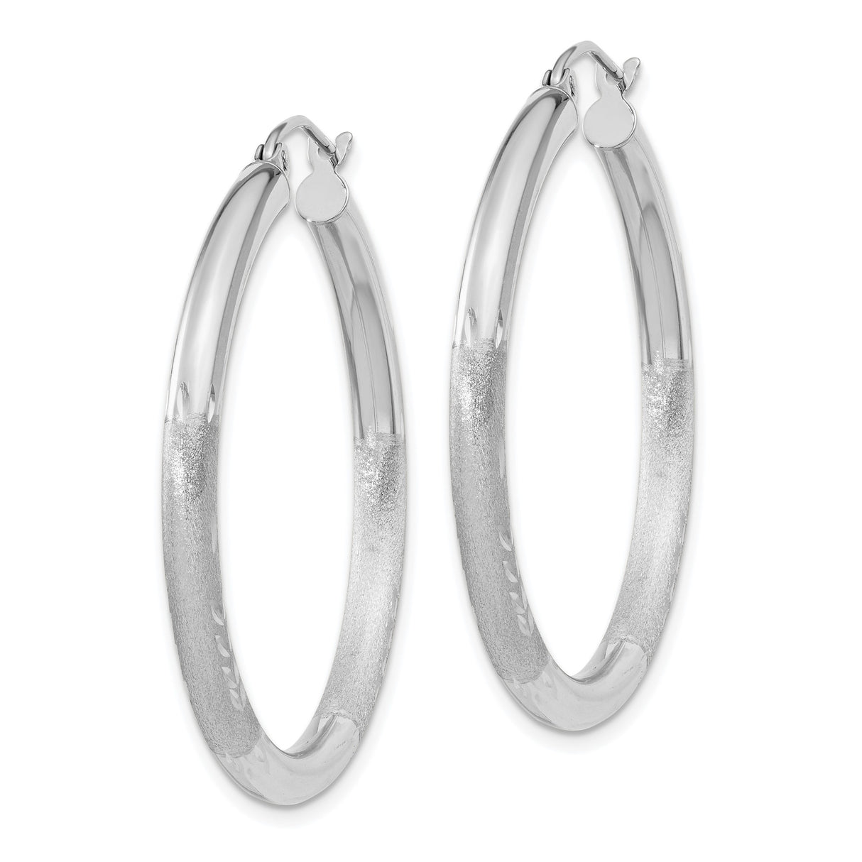 10k White Gold Hoop Earrings, Satin and Polished Finish, Modern Minimal Design for Women