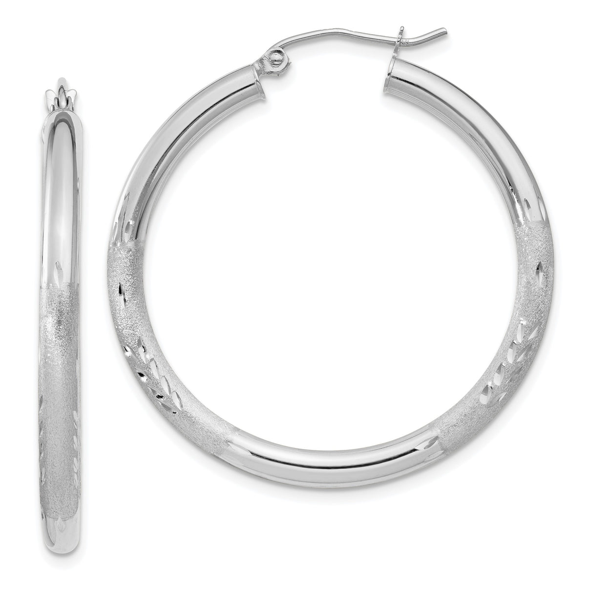 10k White Gold Hoop Earrings, Satin and Polished Finish, Modern Minimal Design for Women