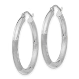 10k White Gold Hoop Earrings, Polished Textured Finish with Diamond Cut Detail, Medium Size
