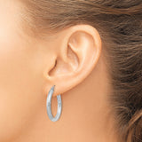 10k White Gold Hoop Earrings, Diamond Cut Textured Design, Polished Finish, Lightweight Round Style