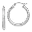 10k White Gold Hoop Earrings, Diamond Cut Textured Design, Polished Finish, Lightweight Round Style
