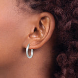 10k White Gold Hoop Earrings, Satin and Polished Finish with Leaf Pattern