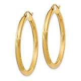 10k Yellow Gold Hoop Earrings, Classic Round with Polished Textured Finish, Lightweight Design