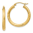 10k Yellow Gold Hoop Earrings, Polished and Textured Diamond Cut Medium Hoops for Women