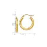 10k Yellow Gold Hoop Earrings with Polished and Textured Leaf Detail, Classic Round Design