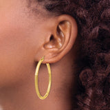 10k Yellow Gold Hoop Earrings with Polished Textured Leaf Pattern, Lightweight Round Design
