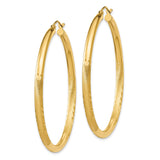 10k Yellow Gold Hoop Earrings with Etched Leaf Design and High Polish Finish