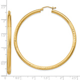 10k Yellow Gold Hoop Earrings with Polished Finish and Textured Leaf Detail