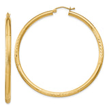 10k Yellow Gold Hoop Earrings with Polished Finish and Textured Leaf Detail