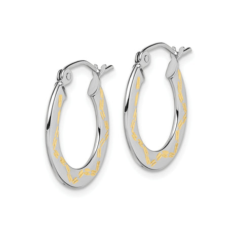 10k White Gold Hoop Earrings with Polished Yellow Gold Leaf Accents, Two-Tone Design