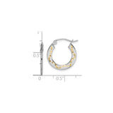 10k White Gold Hoop Earrings with Polished Yellow Gold Leaf Accents, Two-Tone Design