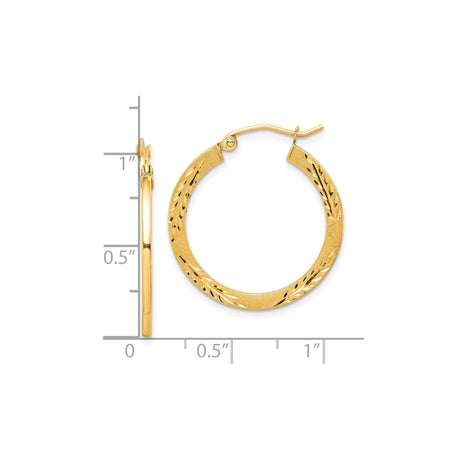 10k Yellow Gold Hoop Earrings with Matte Textured Finish and Laurel Leaf Motif
