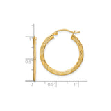 10k Yellow Gold Hoop Earrings, Textured Diamond Cut Round Design, Lightweight Classic Style